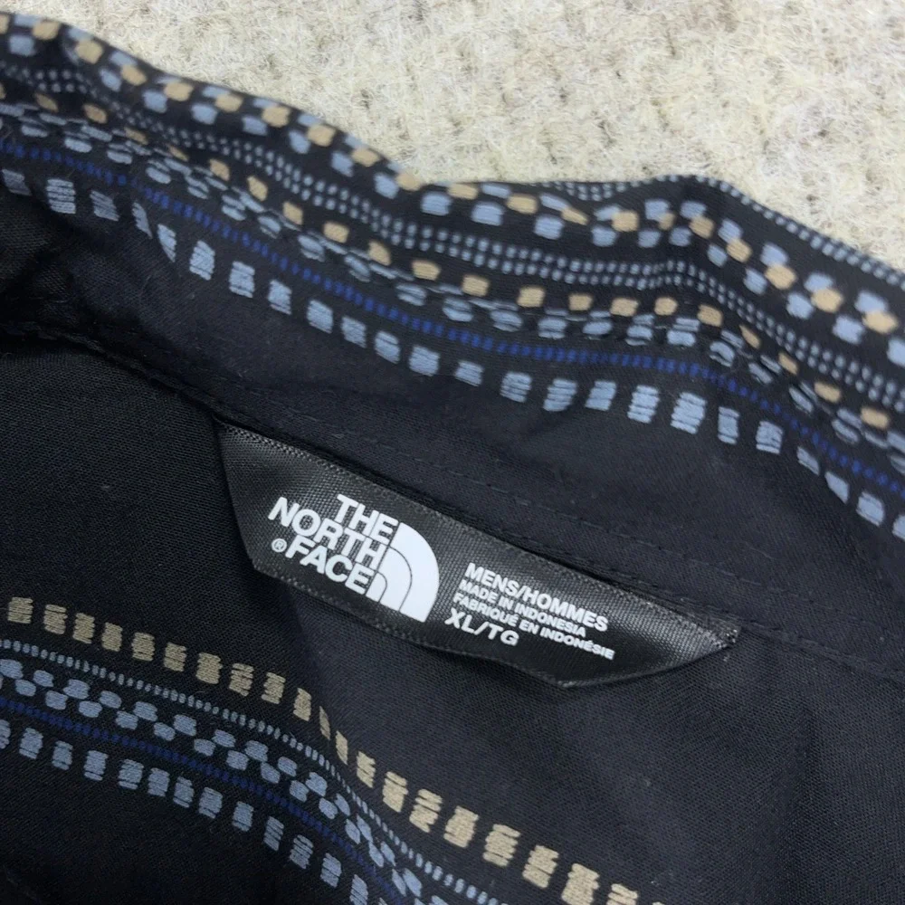 North Face Shirt Men XL‎ Black Striped Button Up Southwestern Hiking Camp Cotton